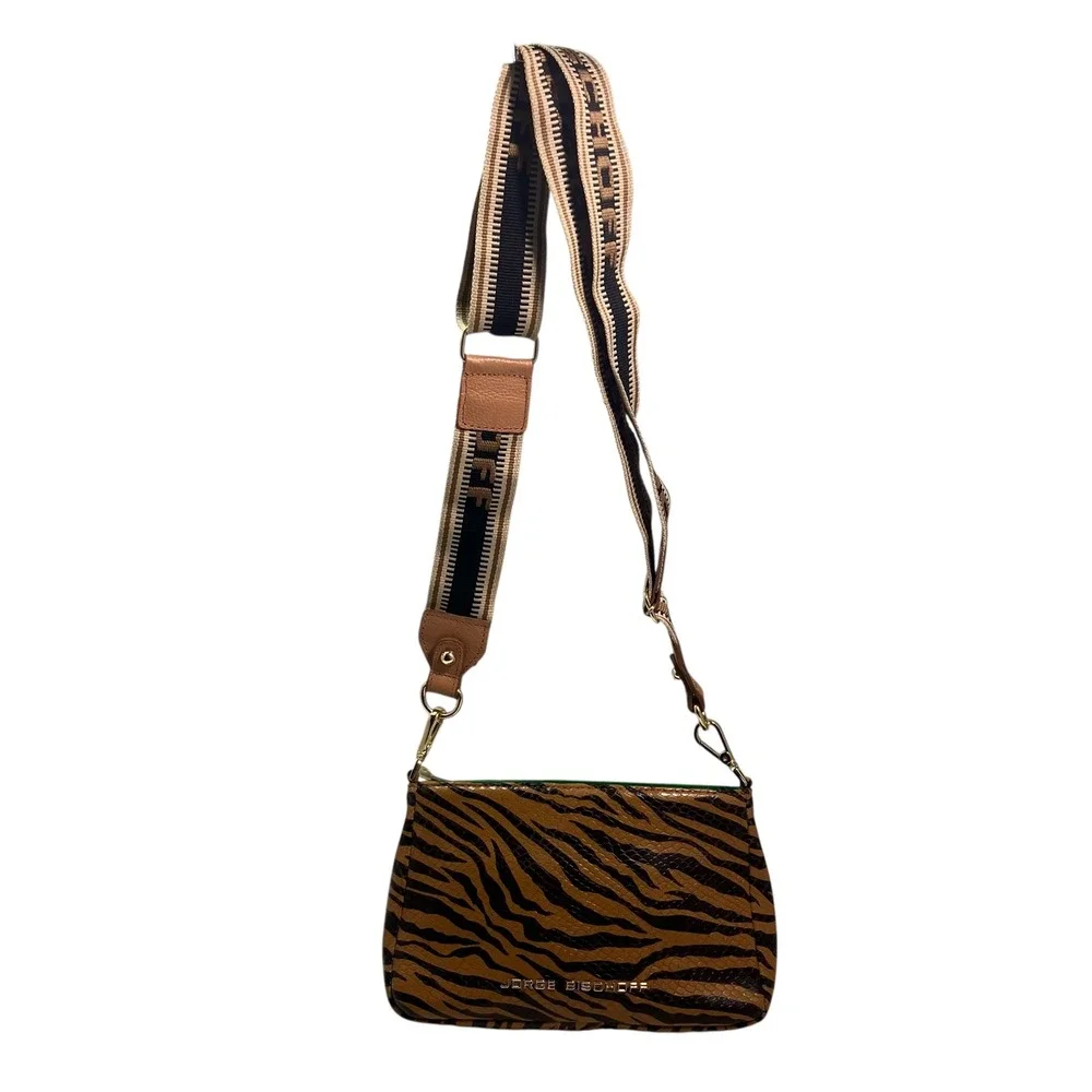 Jorge Bischoff Tiger Print Crossbody Bag Adjustable Purse Guitar Strap